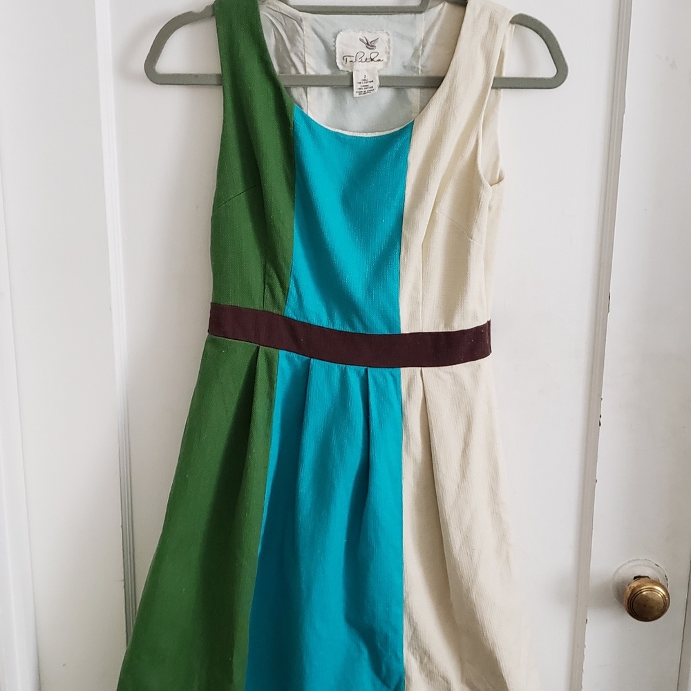 TABITHA size 2 lined cotton striped dress